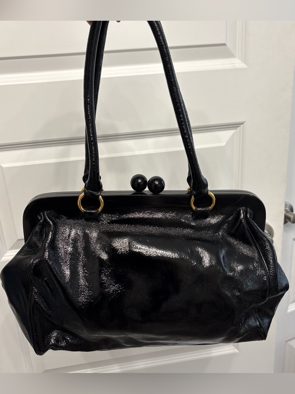 HOBO Classic Black Patent Frame-Top Kisslock Women’s Shoulder Bag